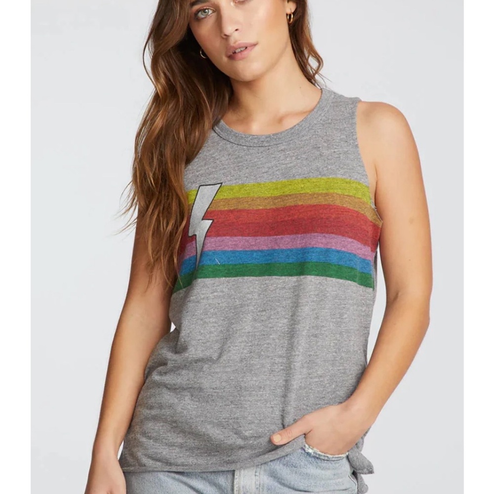 Chaser vintage bold Gray Rainbow Stripe Tank Top